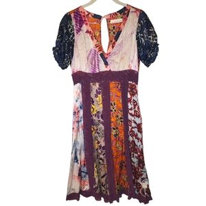 Odd Molly Silk Patchwork Midi Dress | Size Small